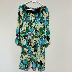 Ninety Clothing Co. Blue Green Floral Dress 90's Style Spring Size Large